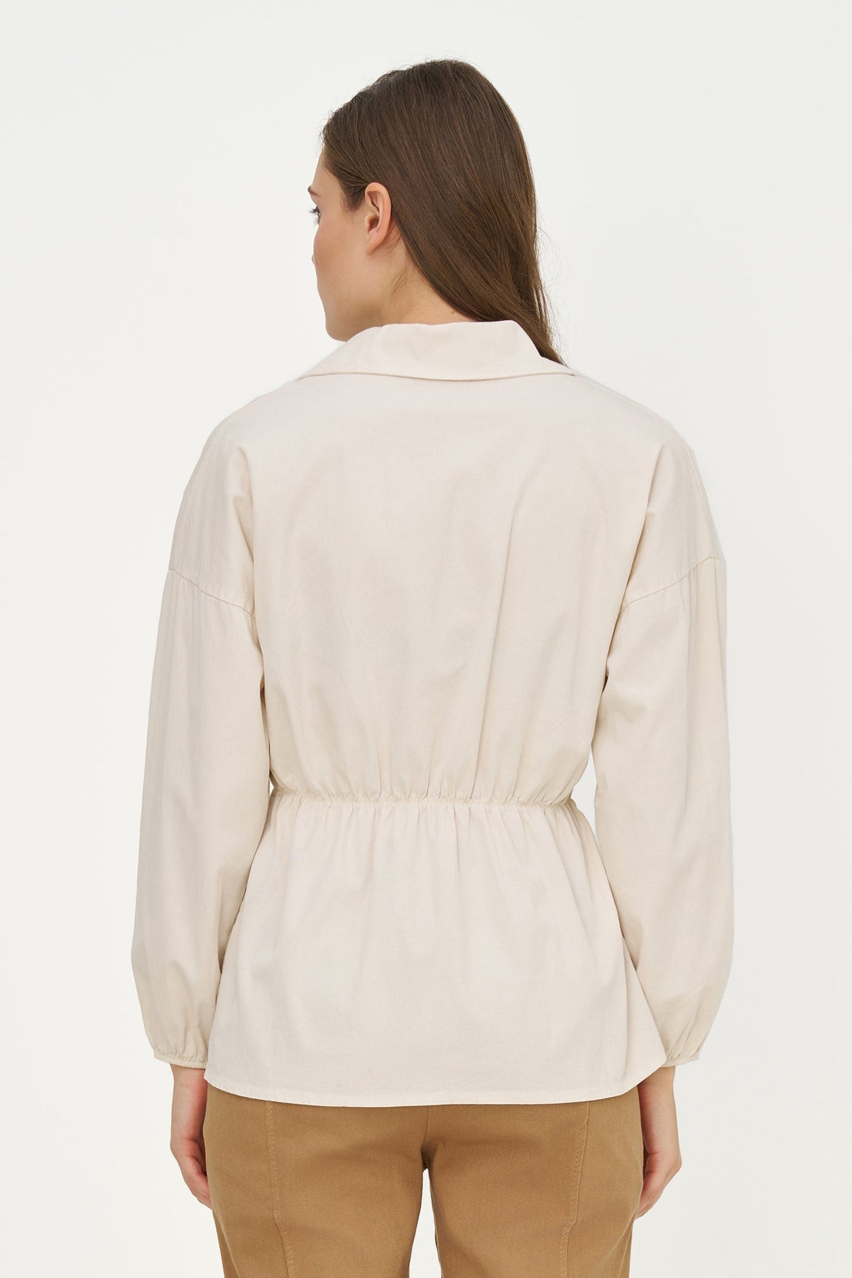 Women's Woven Button-Down Shirt, Long Sleeves & Elastic Waist