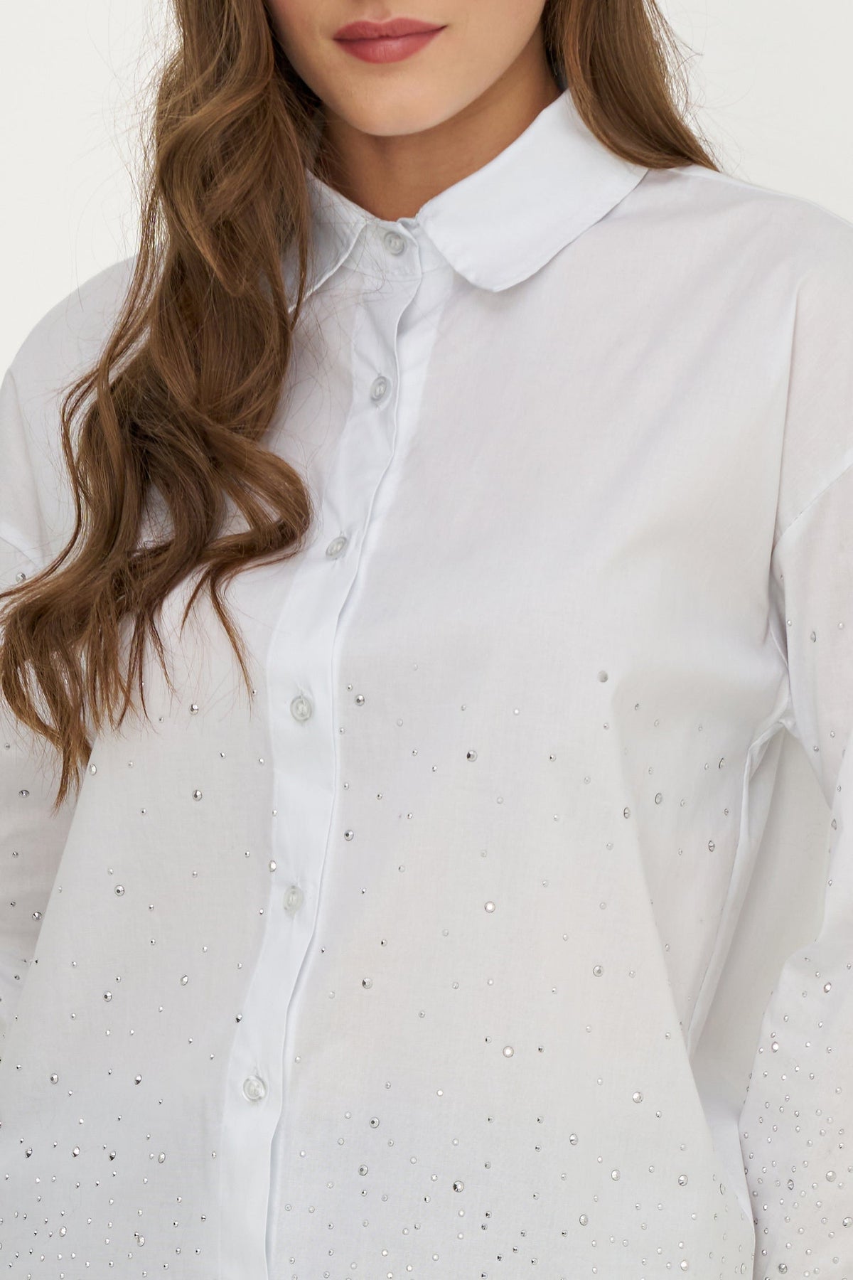 Women's Woven Button-Down Shirt with Long Sleeves & Decorative Studs