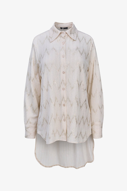 Women's Foil Zigzag-Stripe Button-Down Tunic Shirt with Removable Cami