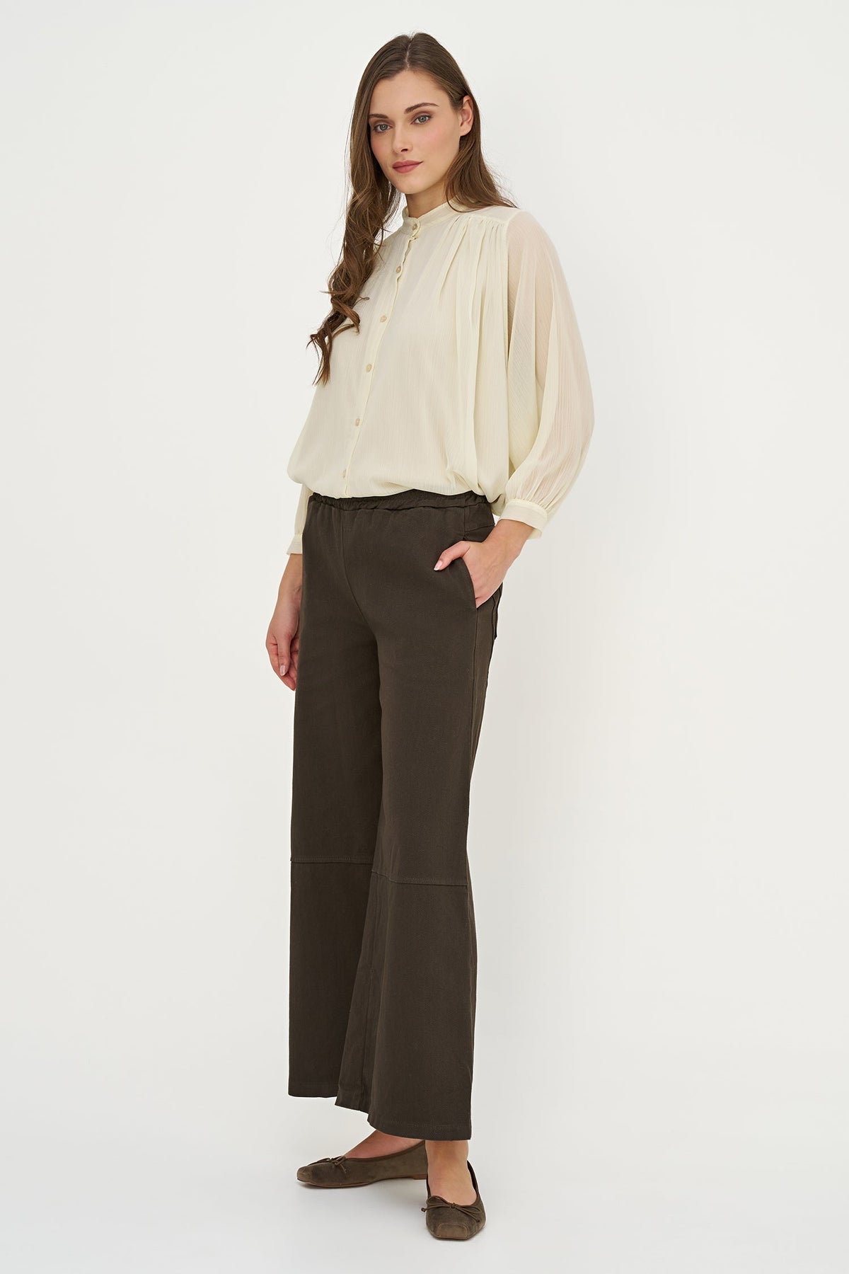 Women's Woven Button-Down Tunic Shirt, Long Sleeves & Stand Collar