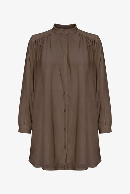 Women's Woven Button-Down Tunic Shirt, Long Sleeves & Stand Collar