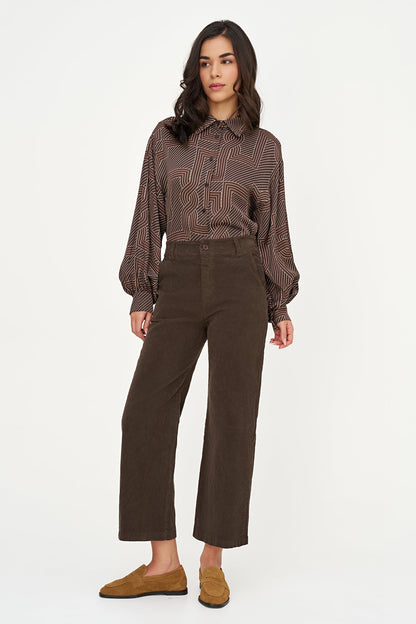 Women's Printed Button-Down Shirt with Long Sleeves Puffed at Cuffs