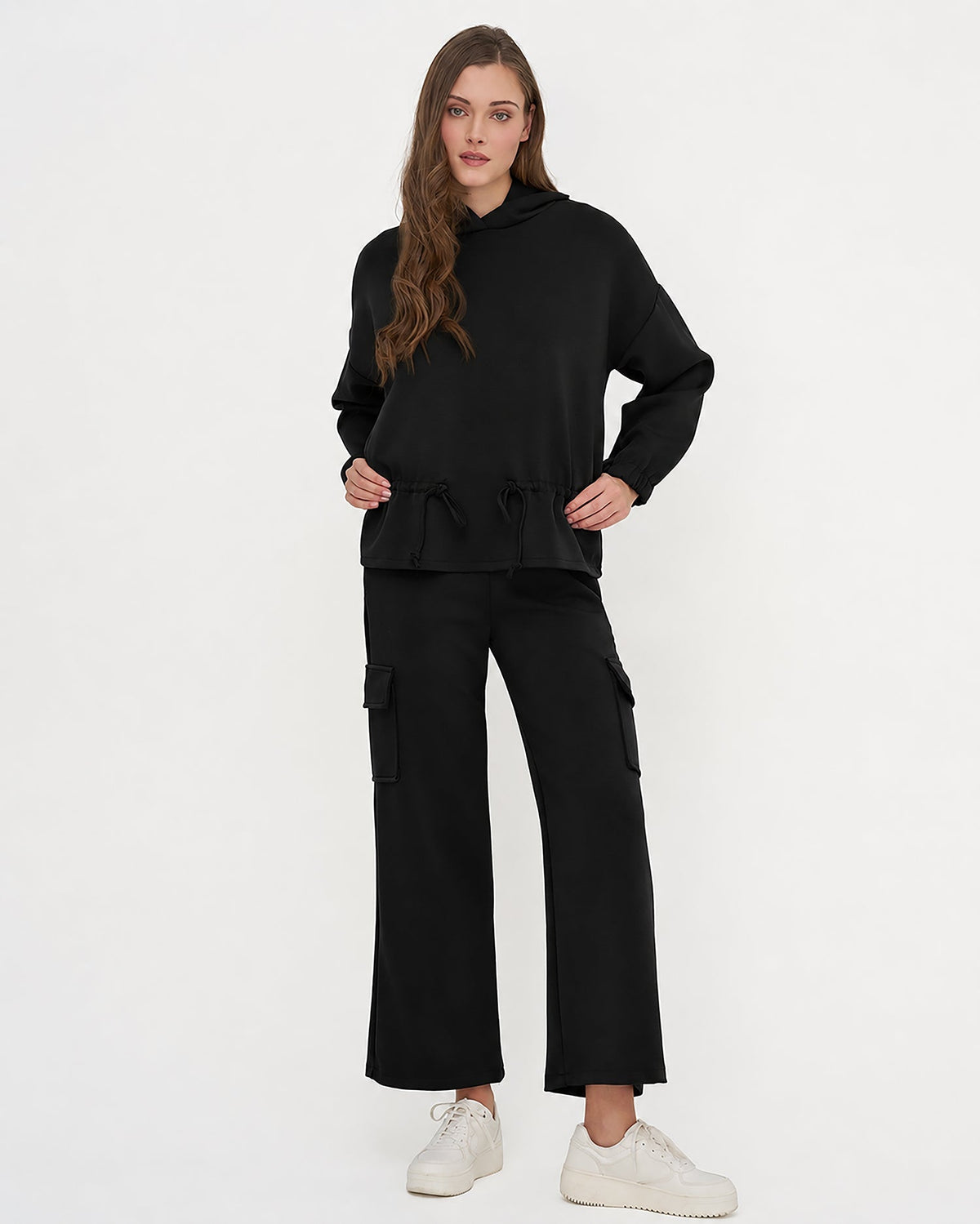 Women's Knit Hooded Sweatshirt, Long Sleeves & Adjustable Waist