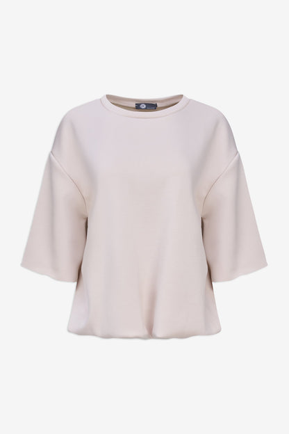 Women's Crew-Neck Sweatshirt, Elbow-Length Bubble Sleeves & Bubble Hem
