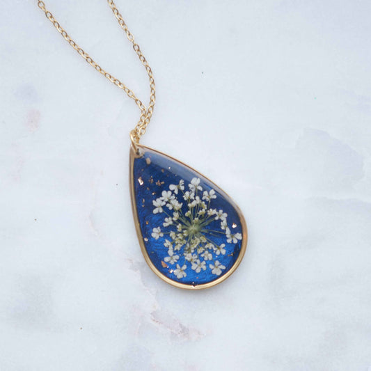 Collier céleste - fleurs de carottes - goutte 20mm