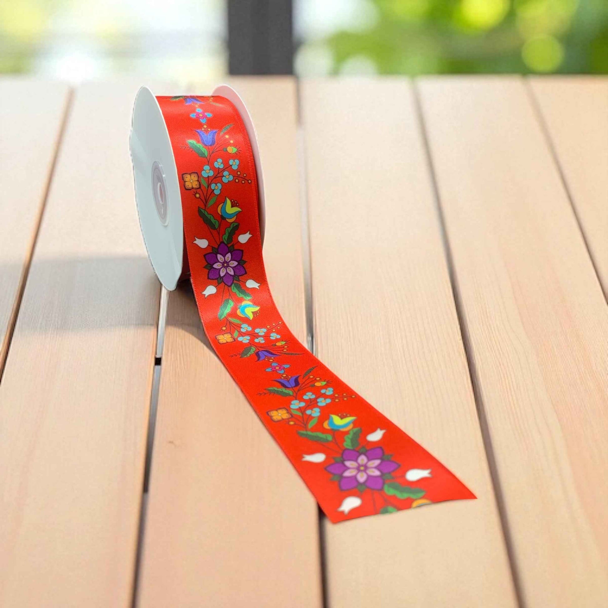 Red Double Face Floral Ribbon Roll