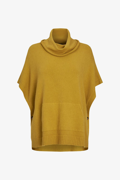 Women's Cowl Turtleneck Poncho with Side Buttons & Kangaroo Pocket