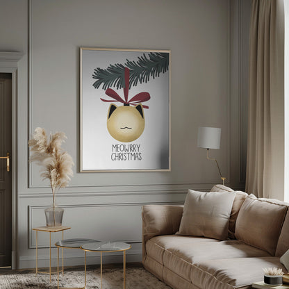 Wandbild „Meowrry Christmas“-Christbaumkugel (gold, weiß)