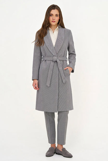Women's Shawl-Collar Coat, Long Sleeves, Hidden Snaps & Removable Belt