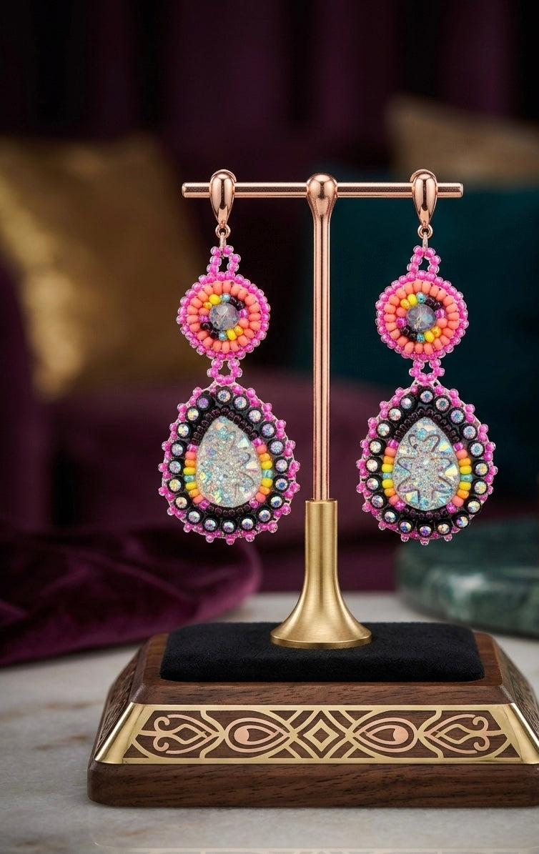 Drop Beaded Earrings pink collection