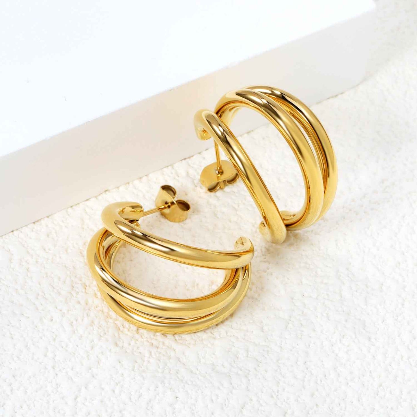 C-Shaped Triple Gold Studs