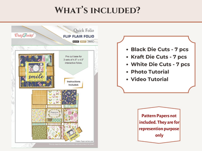 Craftreat Scrapbook Blank Quick Folio - Flip Flair Folio - Black, Kraft and White