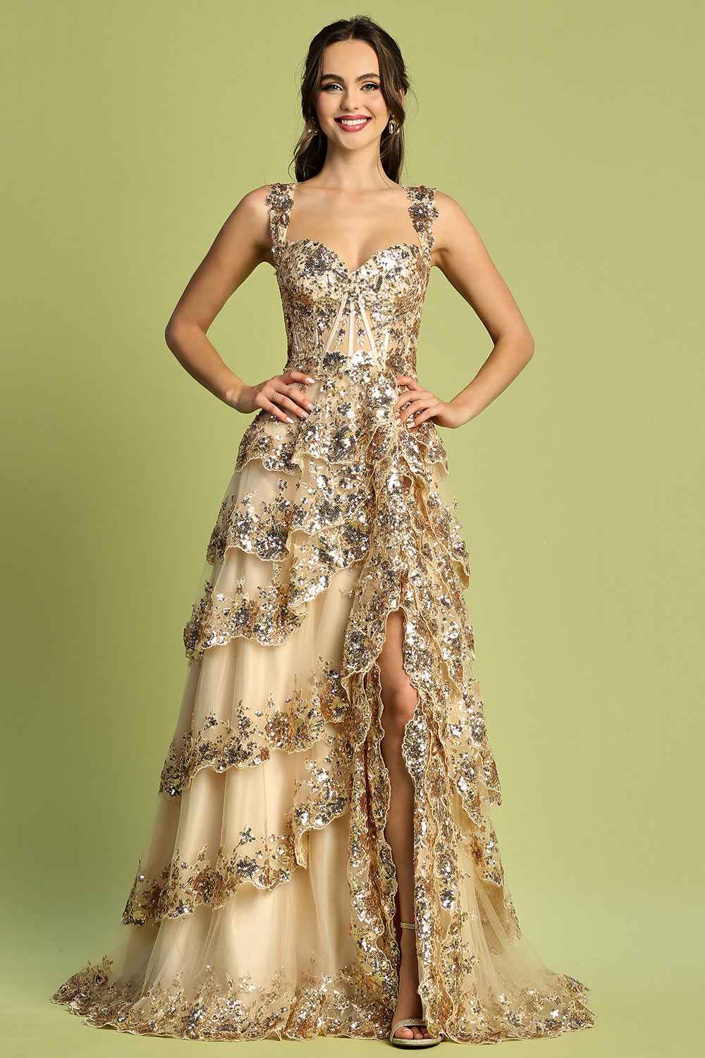 TIERED RUFFLE A LINE DRESS