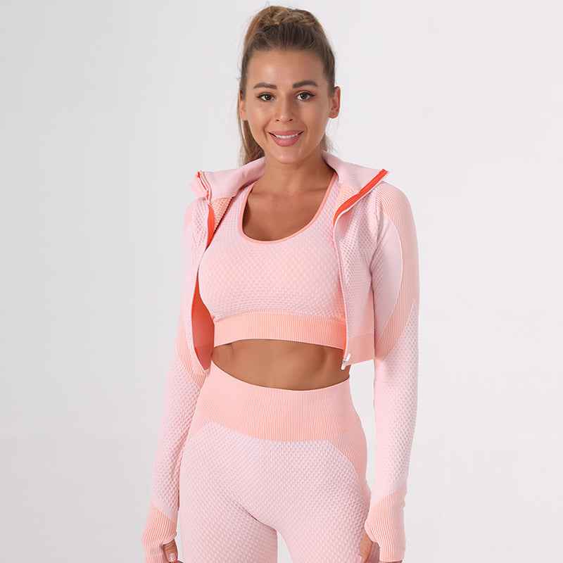 Women’s Three-Piece Yoga Workout Set – Tight-Fit Quick-Dry Exercise Activewear
