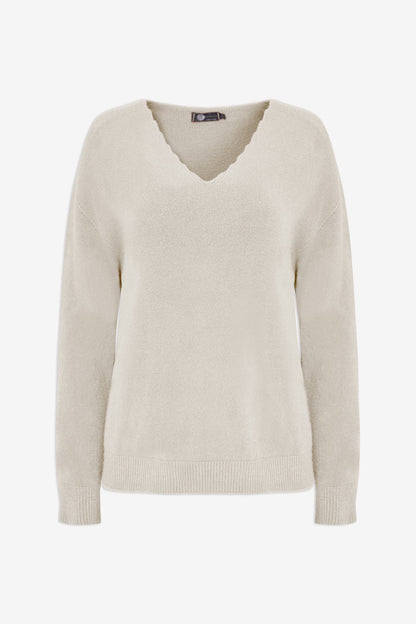 Women's Scalloped V-Neck Tunic Sweater
