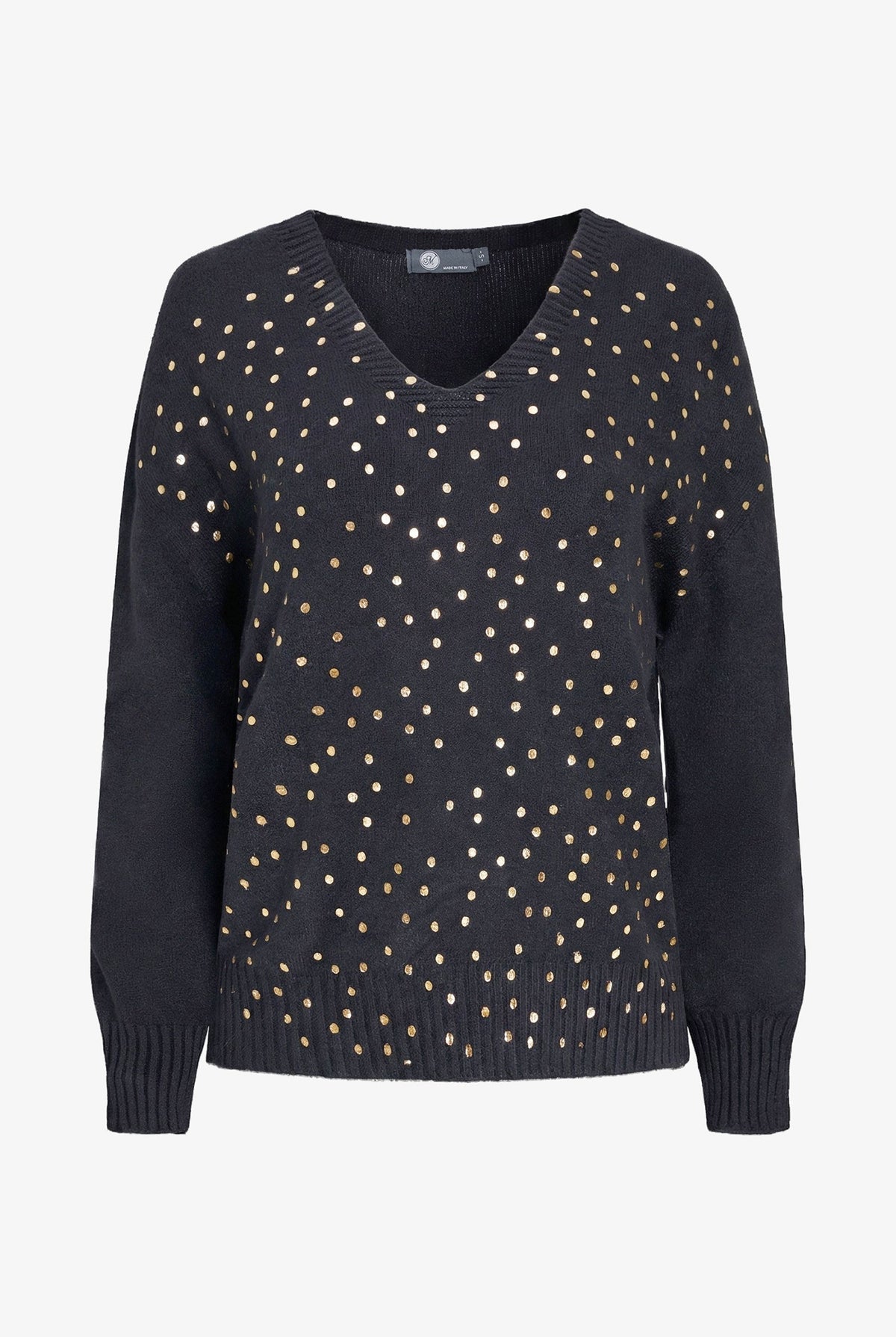 Women's Foil Polka-Dot Knit V-Neck Sweater with Long Sleeves
