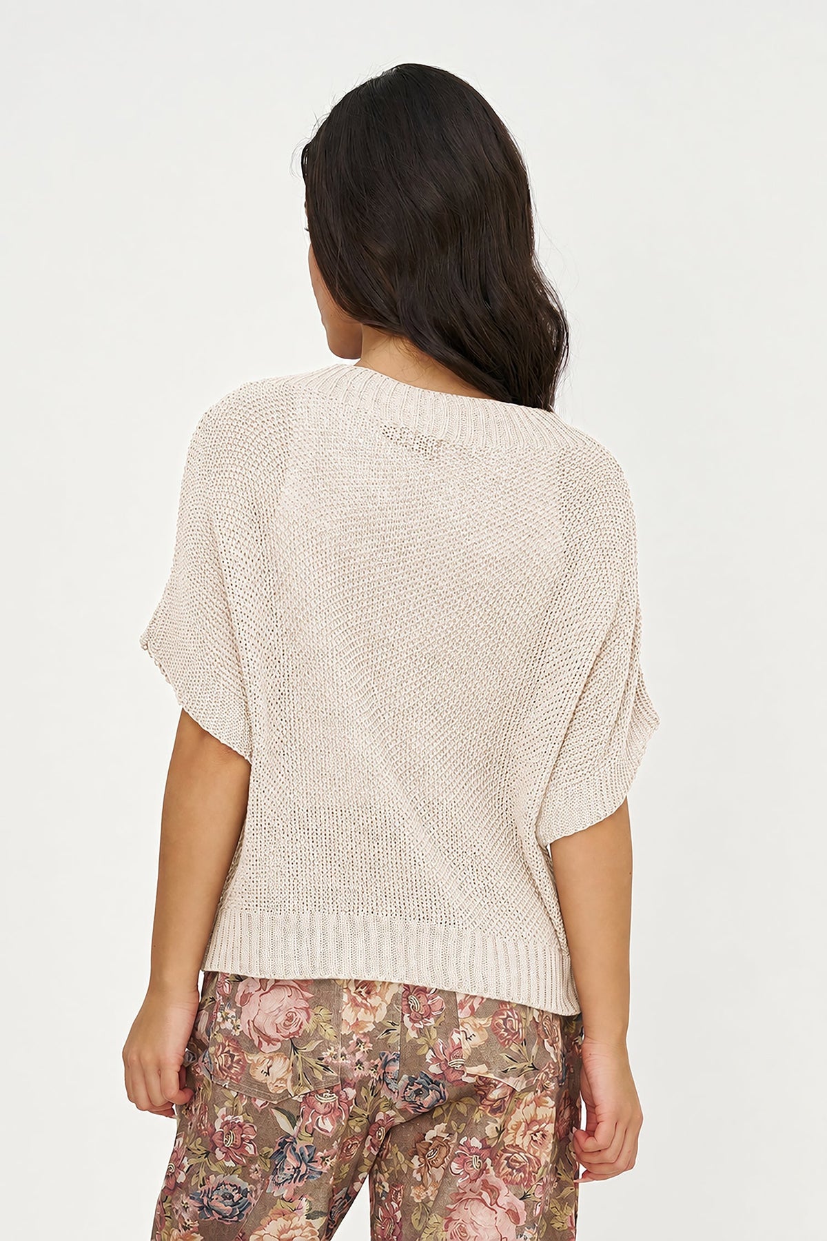 Women's Knit Boat-Neck Sweater with Short Sleeves