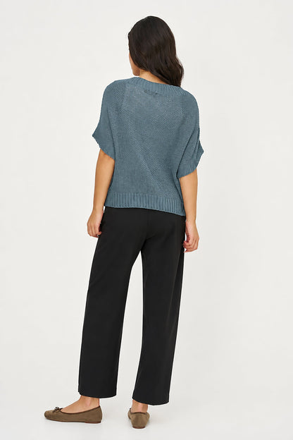 Women's Knit Boat-Neck Sweater with Short Sleeves