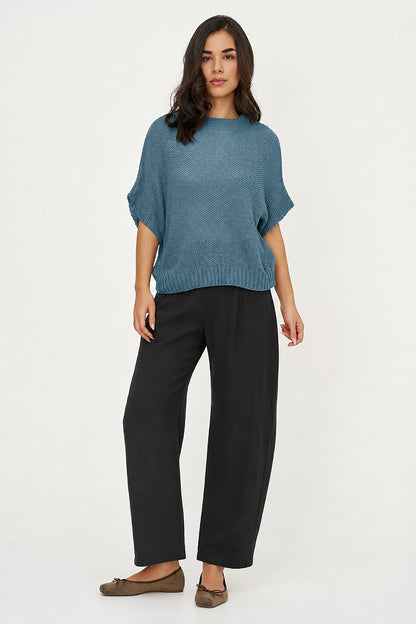 Women's Knit Boat-Neck Sweater with Short Sleeves