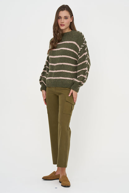Women's Knit Crew-Neck Sweater, Long Sleeves & Color-Block Stripes