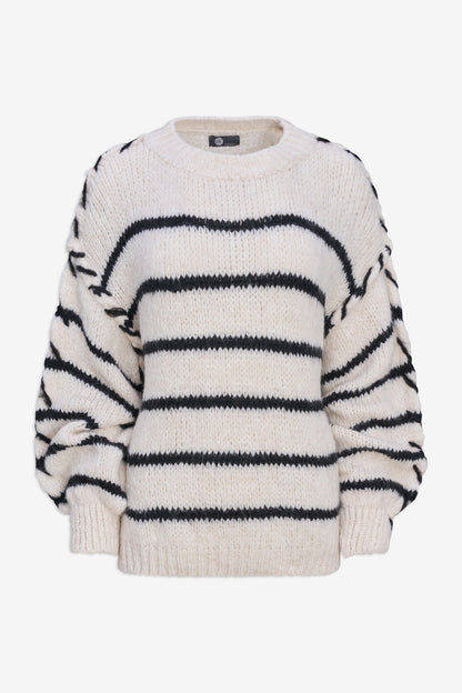 Women's Knit Crew-Neck Sweater, Long Sleeves & Color-Block Stripes