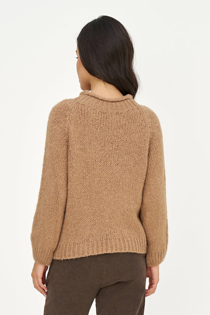 Women's Knit Sweater with Long Raglan Sleeves & Rolled Mock Neck