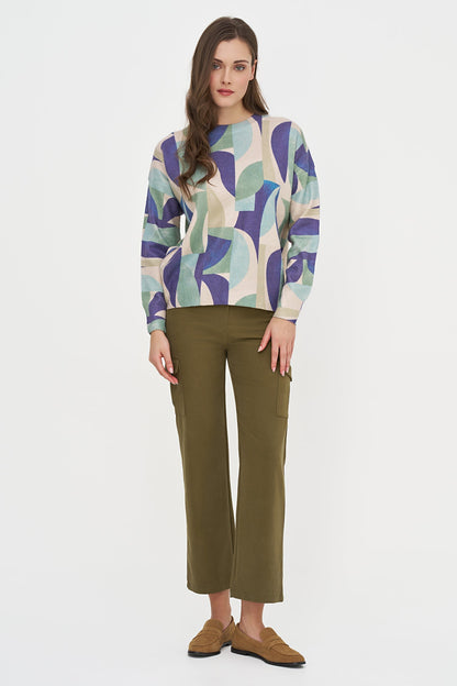 Women's Printed Knit Crew-Neck Sweater with Lurex Shimmer