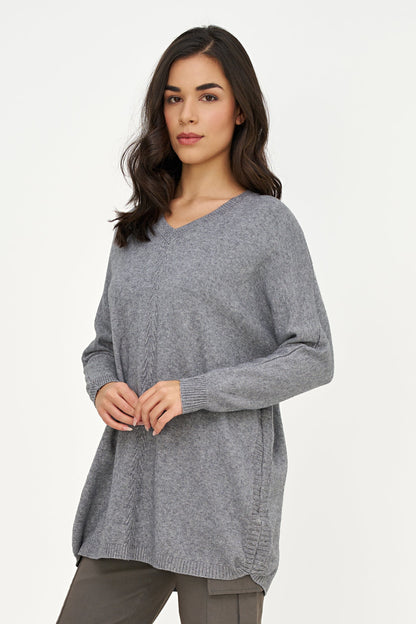 Women's Knit V-Neck Tunic Sweater with Long Sleeves