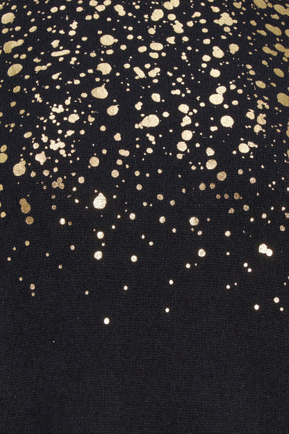 Women's Foil Polka-Dot Wide Crew-Neck Sweater, Elbow-Length Sleeves