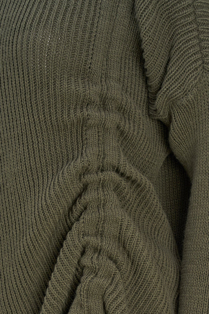 Women's Rib-Knit Turtleneck Tunic Sweater with Asymmetric Tie Front