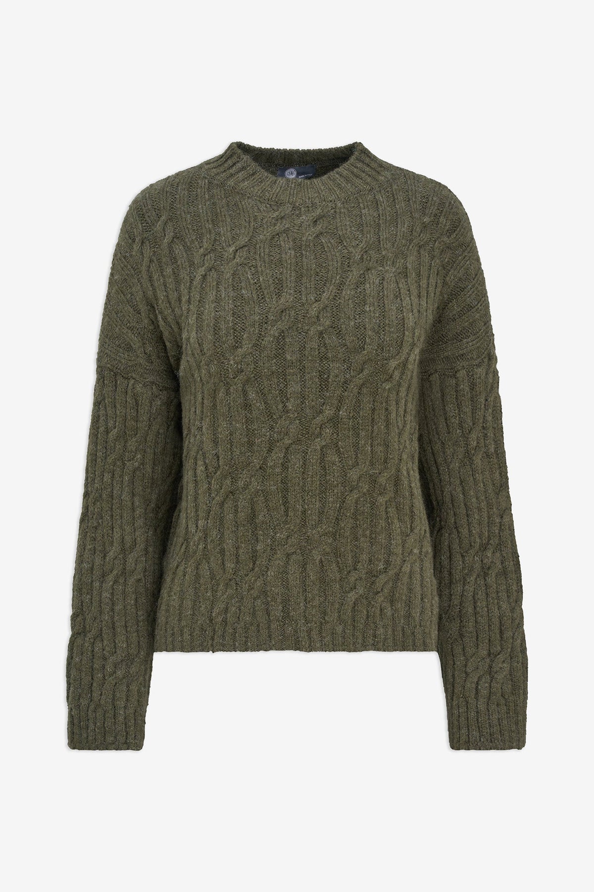 Women's Cable-Knit Crew-Neck Sweater with Long Sleeves