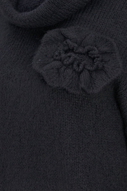 Women's Cowl Turtleneck Sweater, Long Sleeves & Flower Details