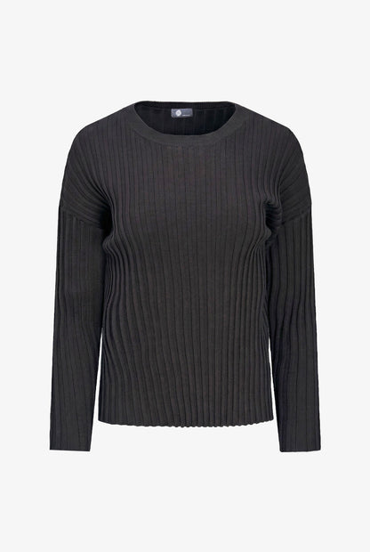 Women's Rib-Knit Crew-Neck Sweater with Long Sleeves