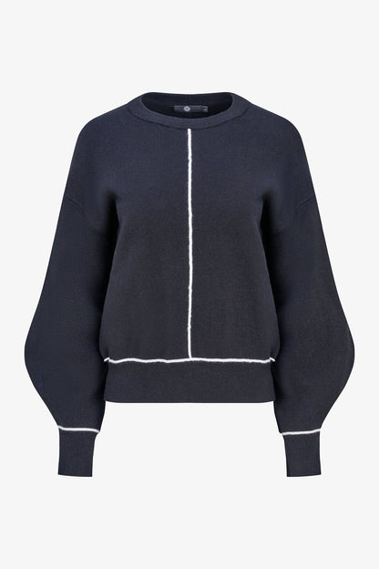 Women's Color-Block Crew-Neck Sweater, Long Sleeves & Piping