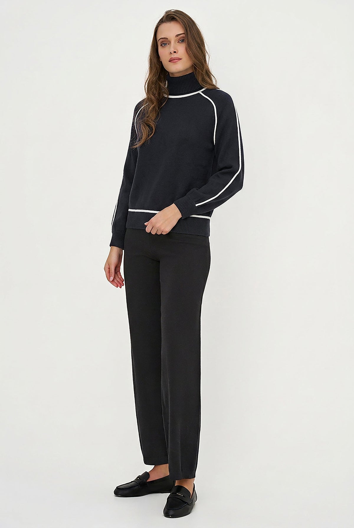 Women's Color-Block Turtleneck Sweater, Long Sleeves & Piping