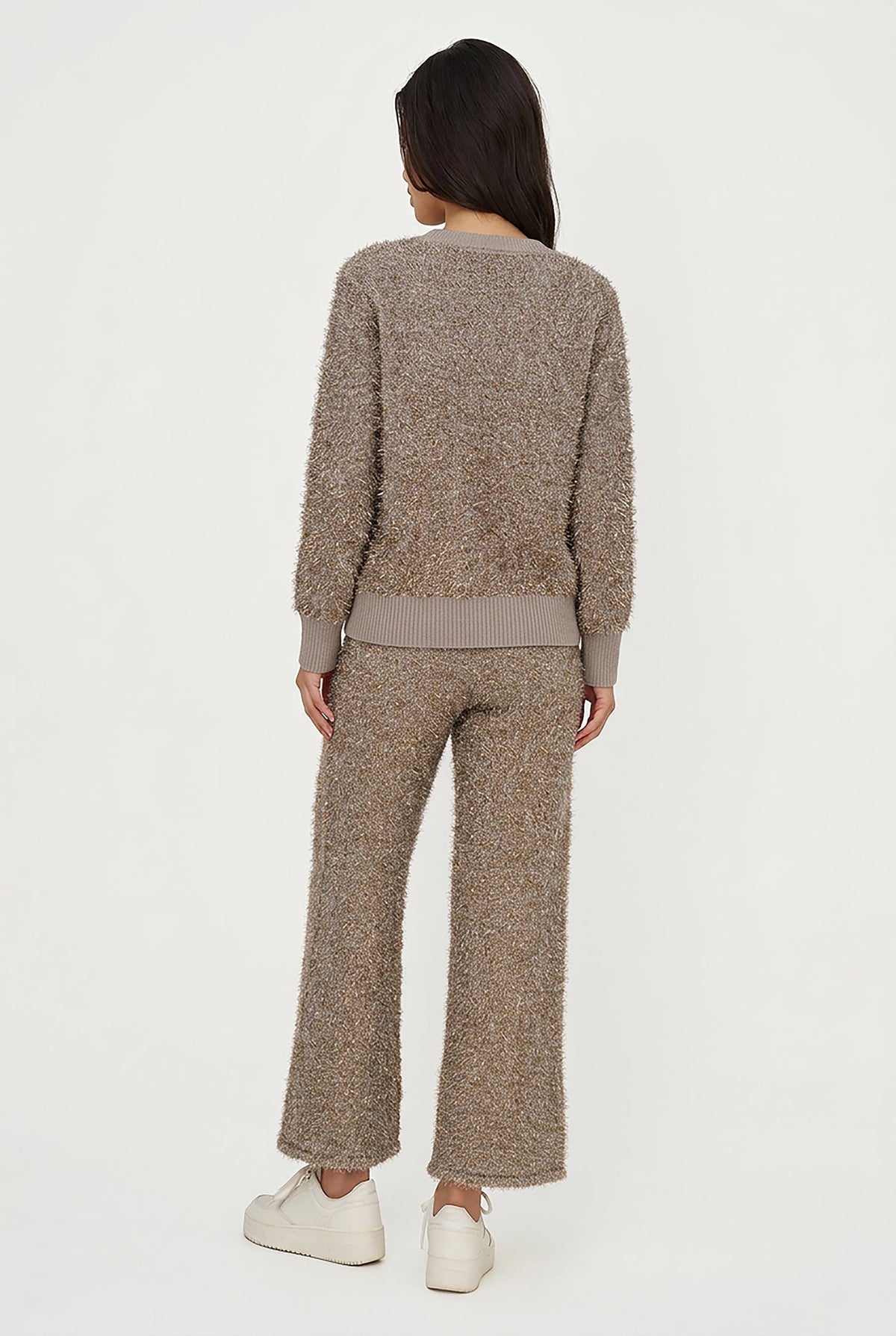 Women's Tinsel-Knit V-Neck Sweater with Long Sleeves