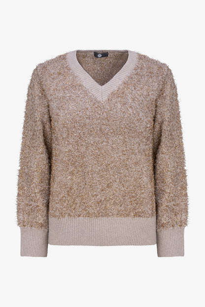 Women's Tinsel-Knit V-Neck Sweater with Long Sleeves
