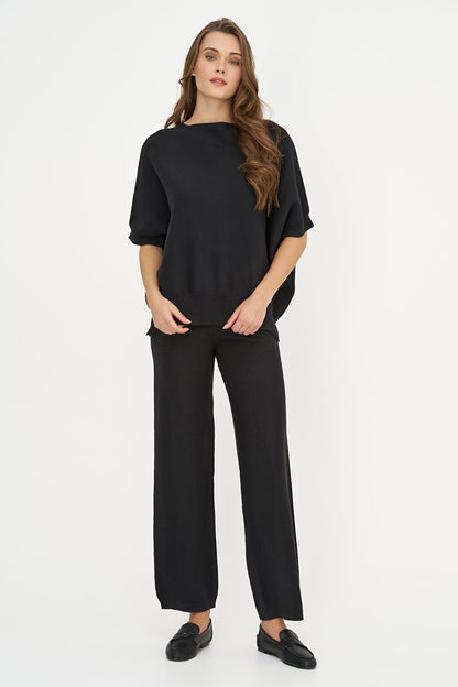 Women's Oversized Crew-Neck Sweater with Elbow-Length Batwing Sleeves
