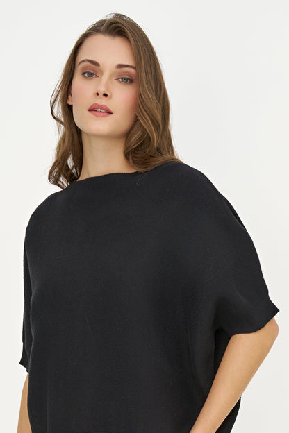 Women's Oversized Crew-Neck Sweater with Elbow-Length Batwing Sleeves