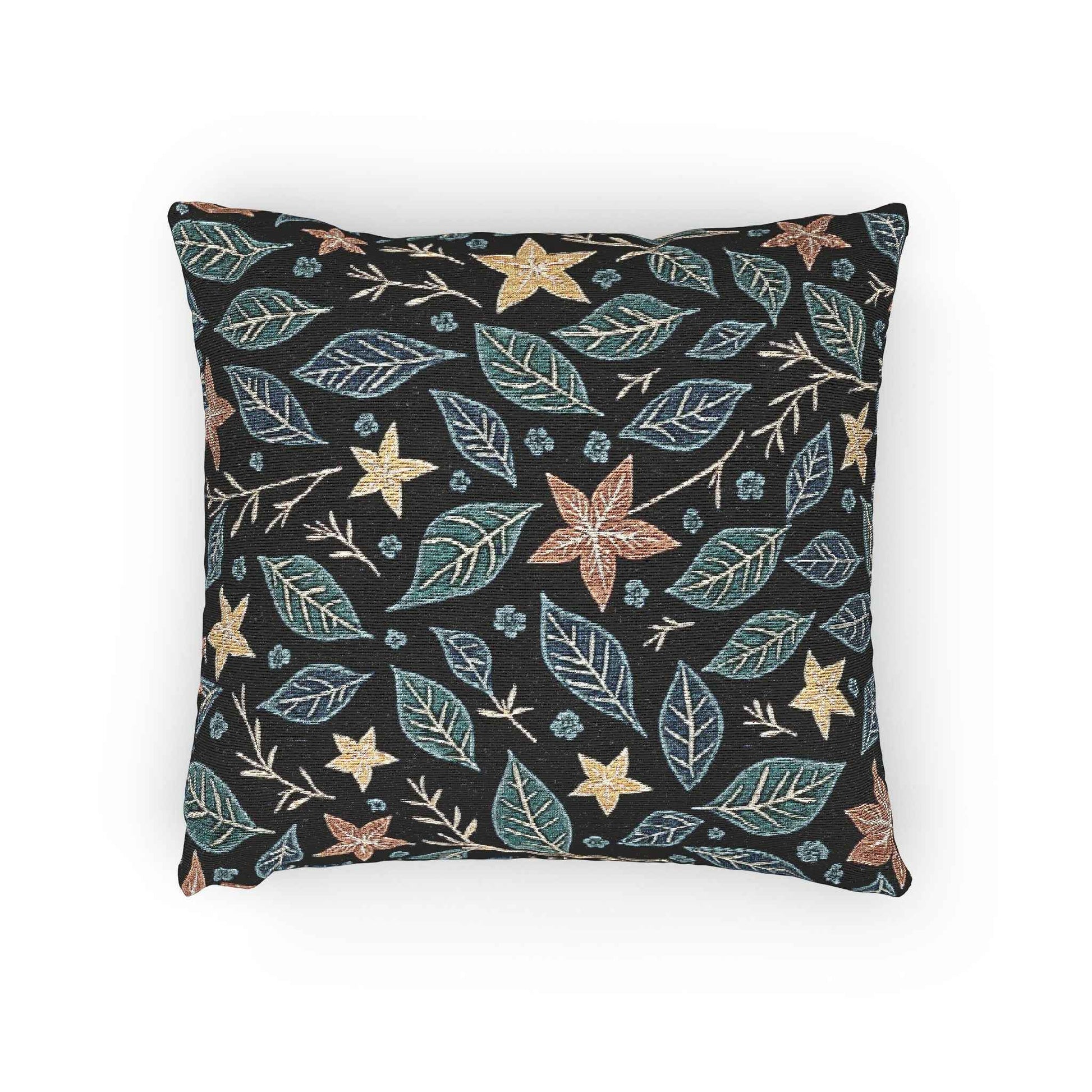 Floral Starleaf Pattern Woven Pillow | Botanical Night Leaves