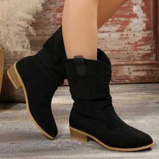 Women's Pointed Toe Suede Boots – Hollow Out PU Ankle Booties with Rubber Sole