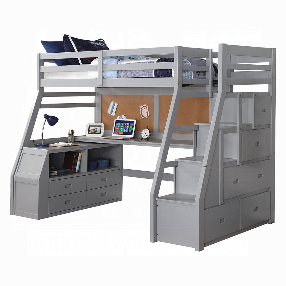 Mojo Twin/Full Etagenhochbett mit Arbeitsplatz & Stauraum - Grau