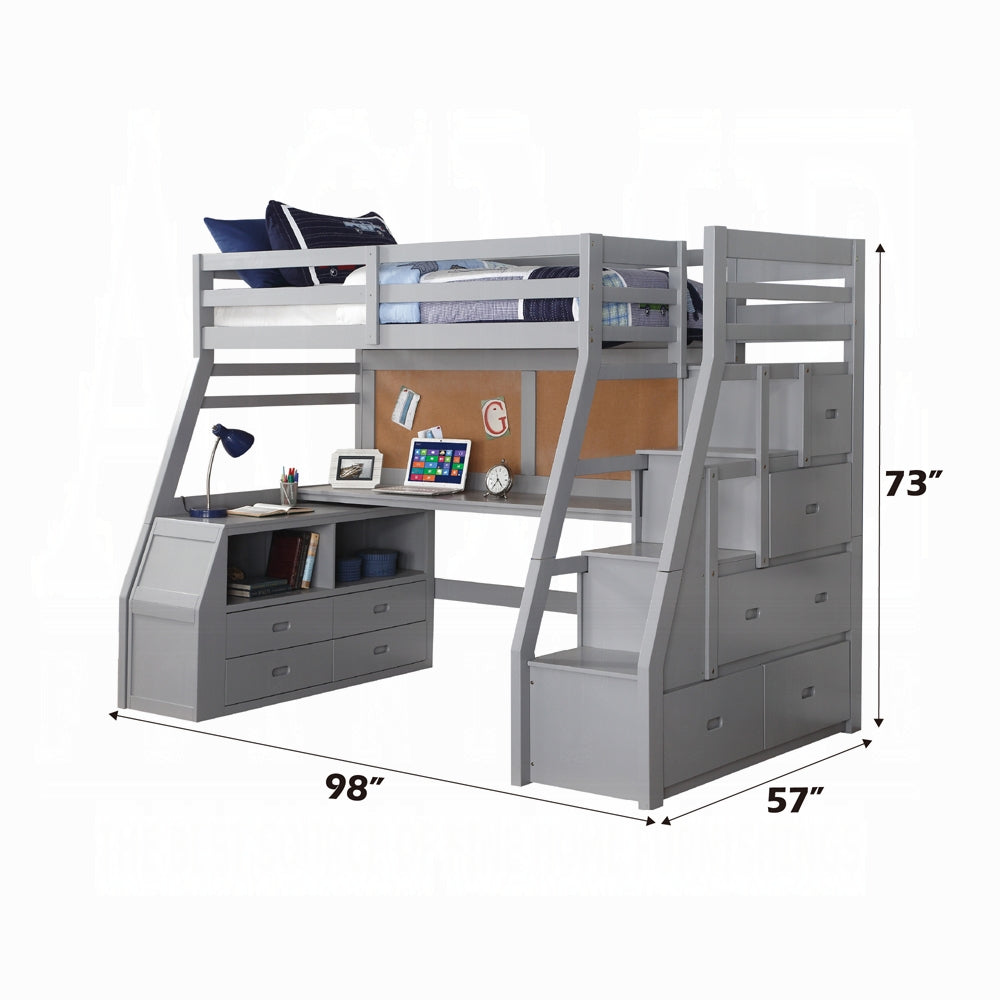 Mojo Twin/Full Etagenhochbett mit Arbeitsplatz & Stauraum - Grau