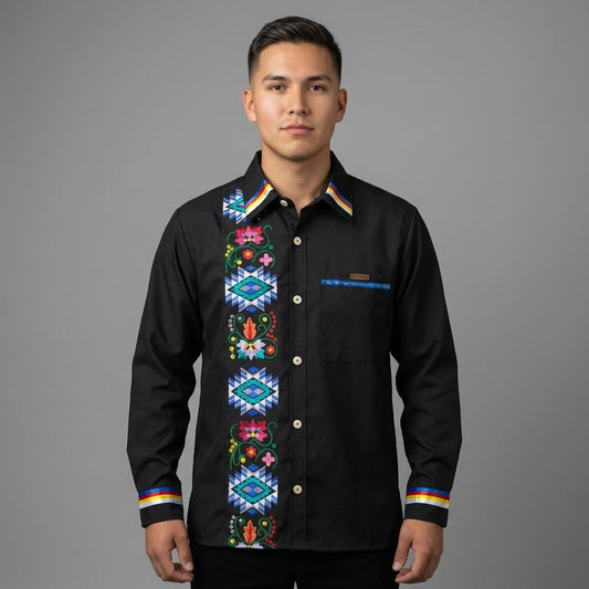 Embroidered Ribbon Shirt (Blue)