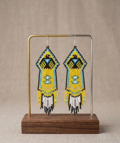 Beaded thunder eagle  earrings ( Green )
