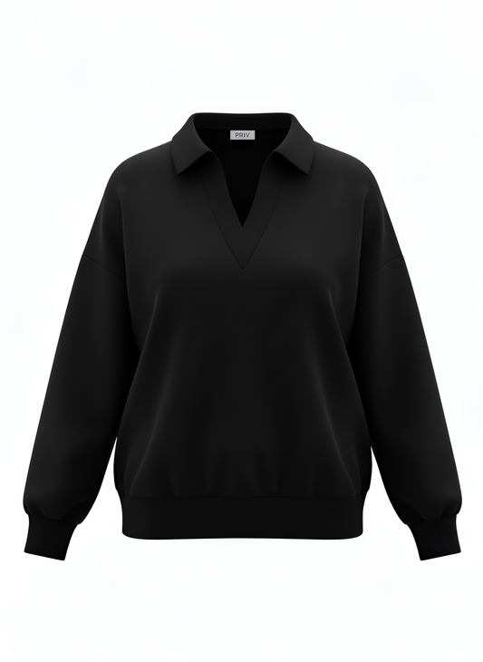 Ella Luxeflow - Long Sleeve Polo In Black