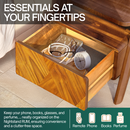 Rum Solid Wood Nightstand