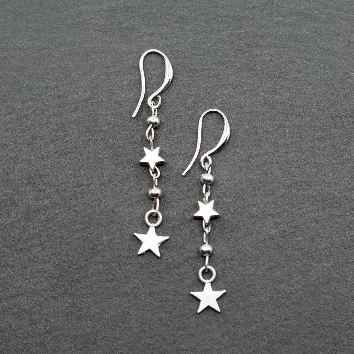 Silver Plate Double Drop Star Charm Earrings