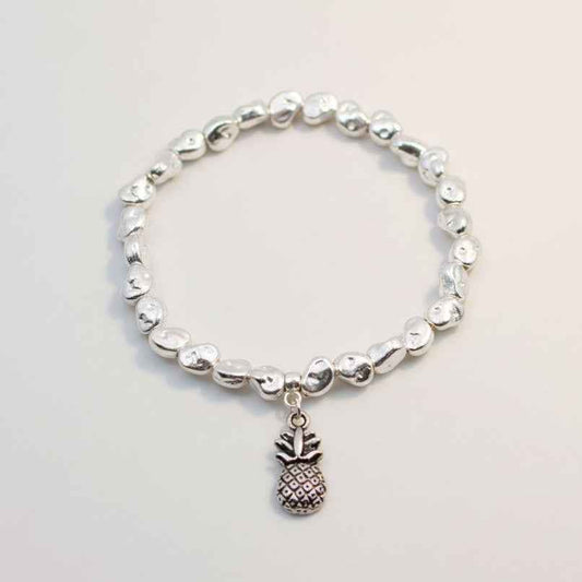 Pineapple Charm Nugget Bracelet in Silver Plate