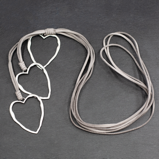 Triple Heart Necklace on Suede in Silver Plate